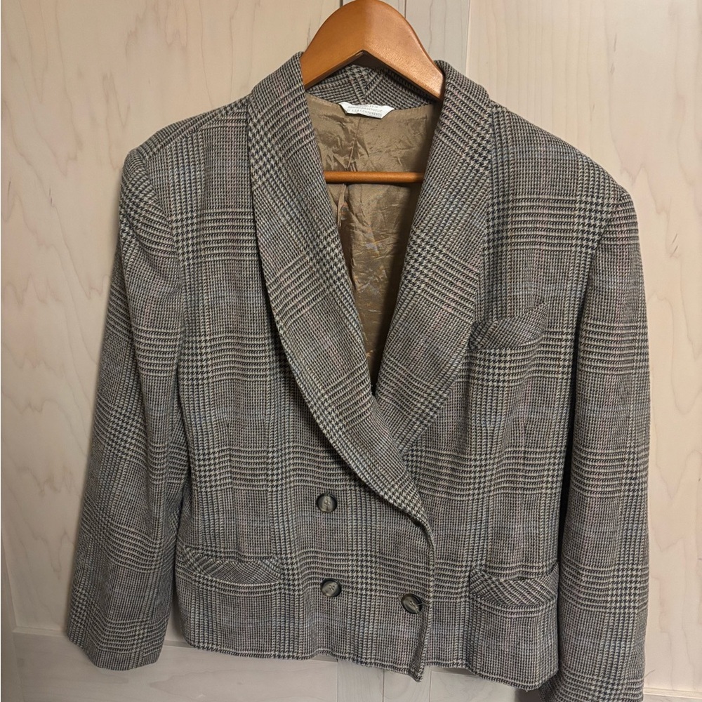 Vintage Women's Gray Plaid Double-Breasted Jacket